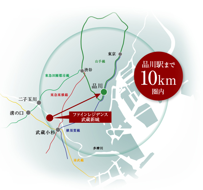 品川駅10km圏内エリアマップ