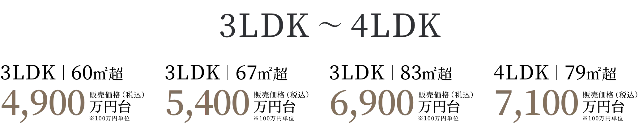 住居専有面積60㎡〜85㎡/3LDK販売価格(税込)|4,900万円台〜※100万円単位