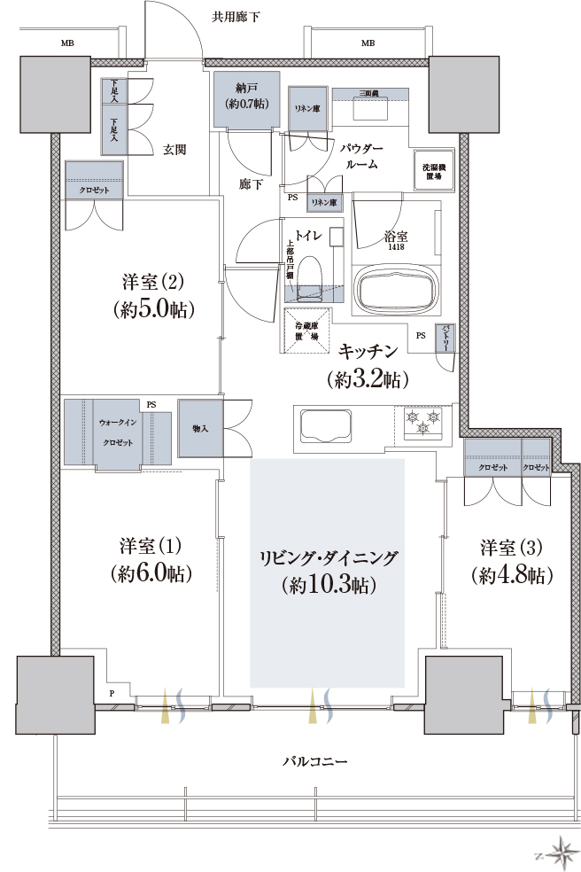 72I1タイプ 3LDK+WIC+N 72.00㎡